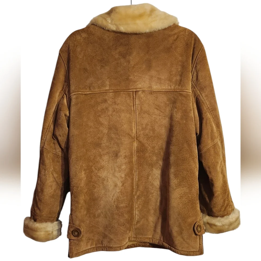 Dennis Basso Faux Fur Lined Leather Coat, Genuine Leather, Tan Leather, Small - Picture 2 of 8